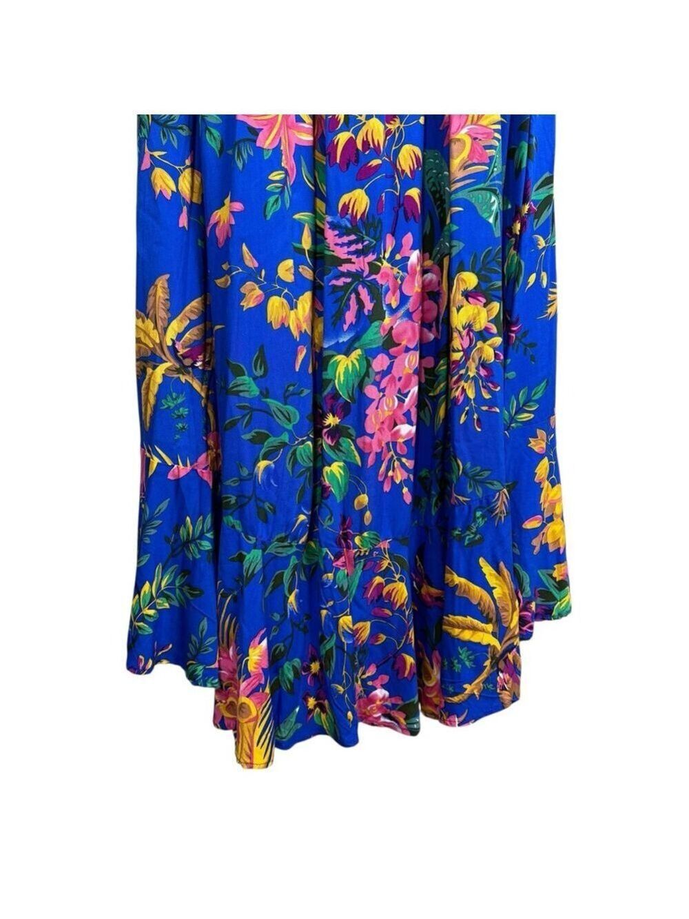 Cynthia Rowley NWT Floral Maxi Skirt Blue Tropical Print Smocked Waist Size Larg - Picture 7 of 9
